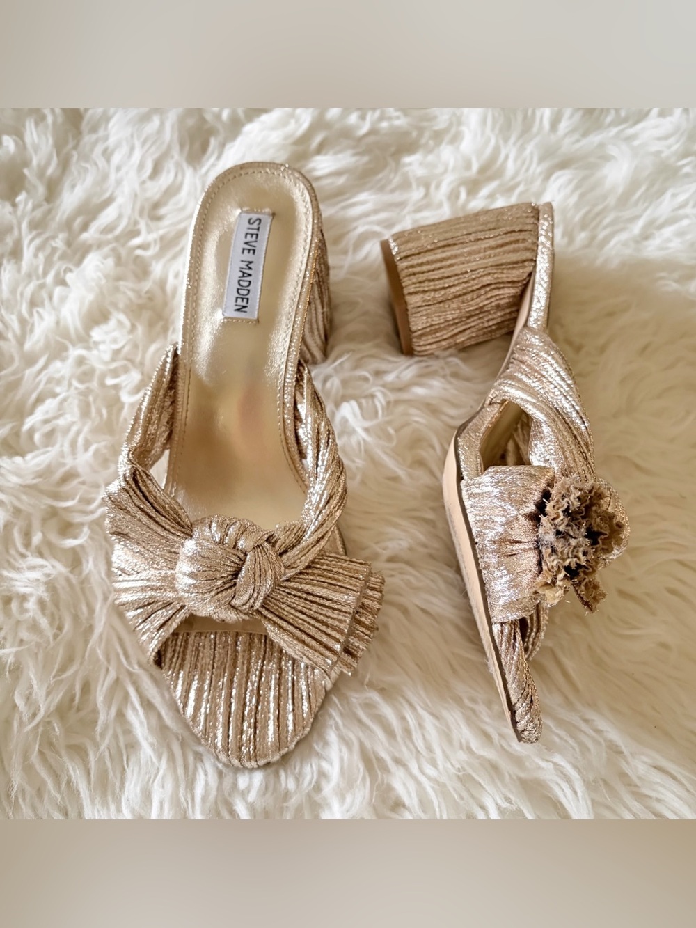 Steve Madden | Deacon Knot Block Heels Slides Sandals Metallic Gold Size 11
